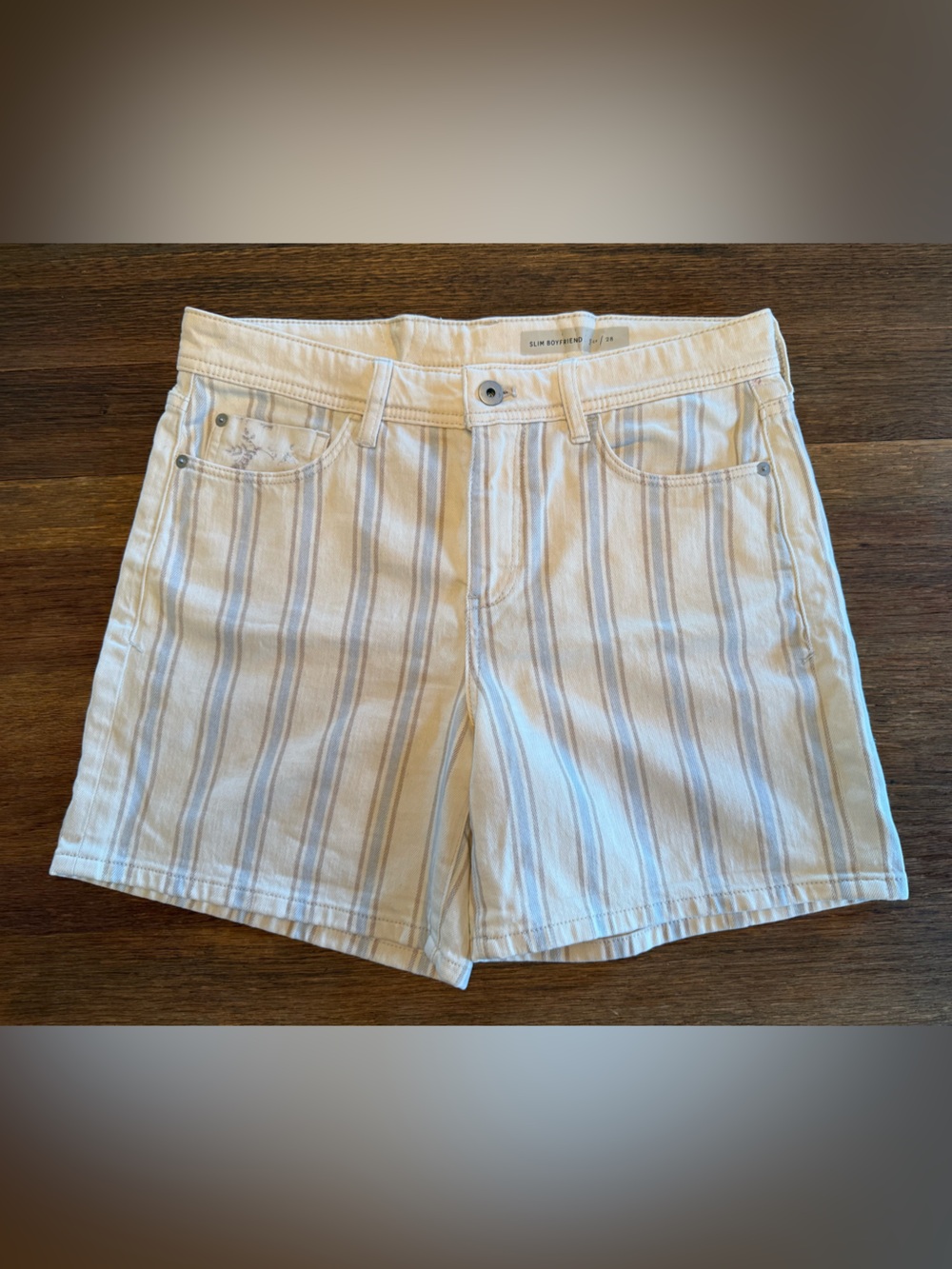 Pilcro Striped Cream and Blue Women's Jean Shorts
